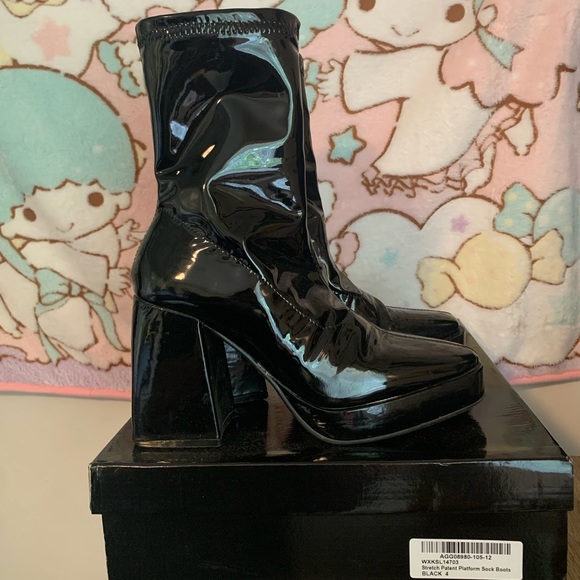 Nasty Gal Stretch Patent Platform Sock Boots - Picture 1 of 9